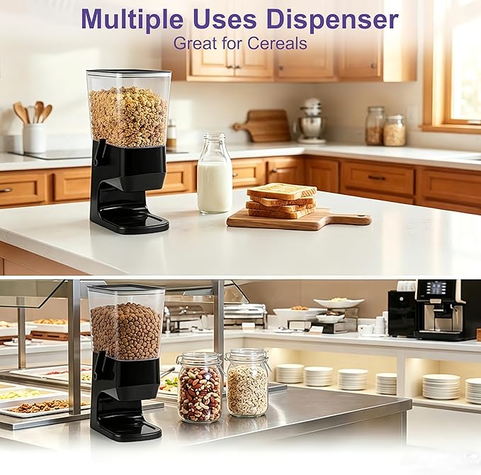 Cereal Dispenser Countertop 1 Pack, Dry Food Dispenser Snack Organizer, Slim Cereal Containers Storage Dispenser with Lids for Pantry, Kitchen Organization Oatmeal Nut Granola Candy, Black