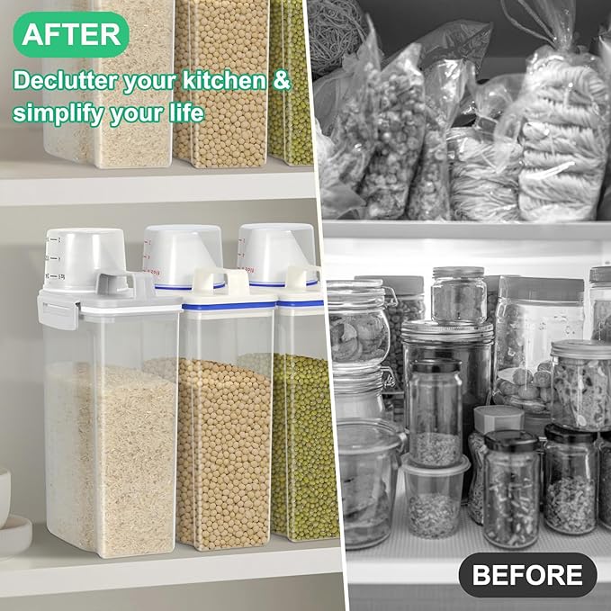 TBMax Rice Storage container 4 Lbs, Small Rice Dispenser with Measuring Cup, Grey Cereal Containers Flour Bin, Kitchen Food Storage Container and Pantry Organizers, Pet Dog Cat Food Dispenser