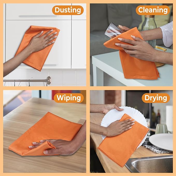 Urban Villa Kitchen Towels 100% Cotton Dish Towels for Kitchen(Set of 6) 20”x30” Dish Cloths Highly Absorbent Kitchen Linen Set with Hanging Loop Perfect for Drying Dishes Cleaning Hand Towels –Coral