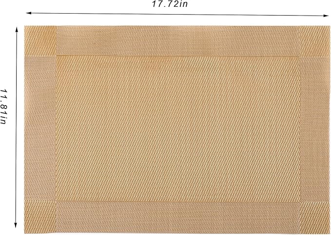 CADONO Placemats Set of 6 Washable Indoor/Outdoor Vinyl Place Mats for Dining Table Durable Non-Slip Heat Resistant PVC Weave Table Mats（Gold Cube）