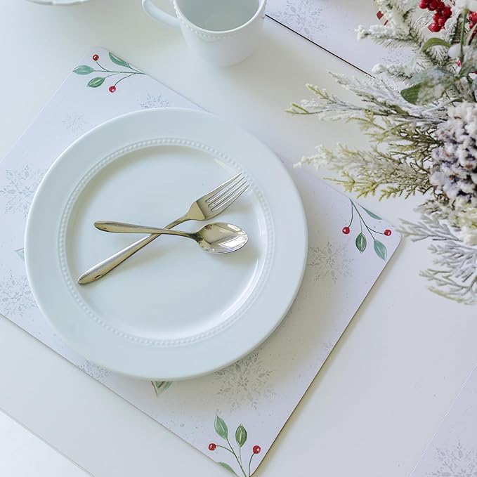 Benson Mills Cork Placemats Set of 4, Thick Cork Place Mats for Kitchen and Dining Tables, Easy Clean Table Mats for Christmas, Winter and Holidays (12" x 16" Rectangular Set of 4, Festive Candy Cane)