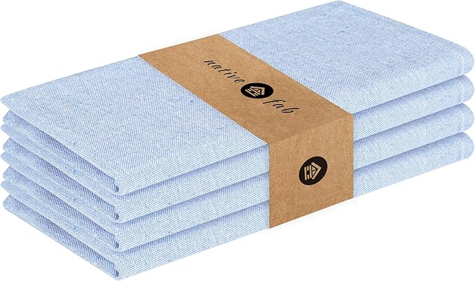 Native Fab Spring Easter Cloth Napkins - Set of 4 (17x17) 100% Cotton - Textured Chambray Pastel Blue - Soft, Absorbent, Washable, Reusable Everyday Use, Baby Shower, Dinner, Sunday Brunch, Sky Blue
