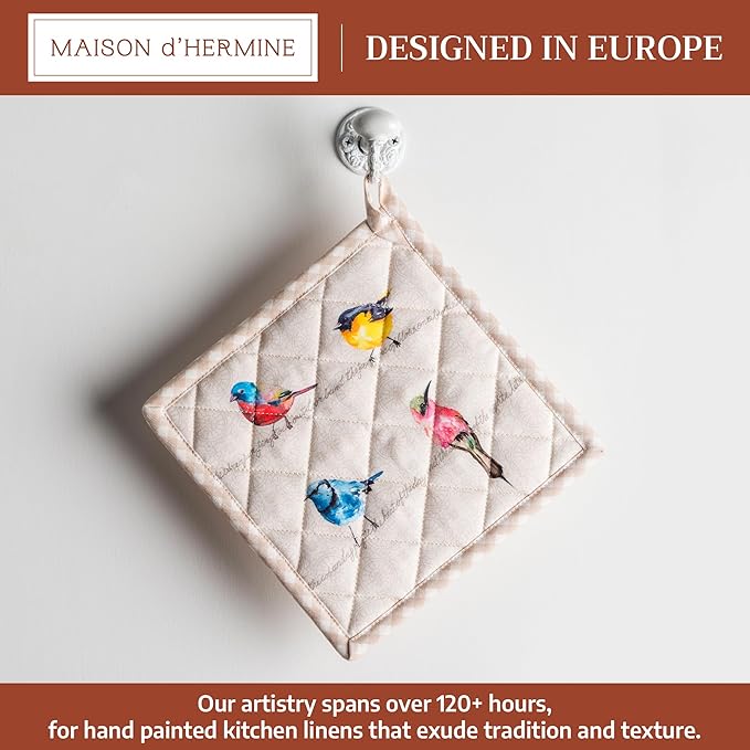 Maison d' Hermine Birdies On Wire 100% Cotton Pot Holder, 8 - inch by 8 - inch.