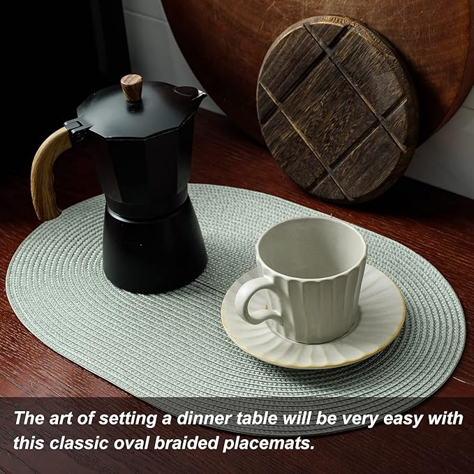 AHHFSMEI Placemats Set of 6 for Dining Table Washable Woven Non-Slip 18x12 inches Placemat Heat-Resistant Durable Table Mats for Dining Table Easy to Clean (Sage Green, 6)