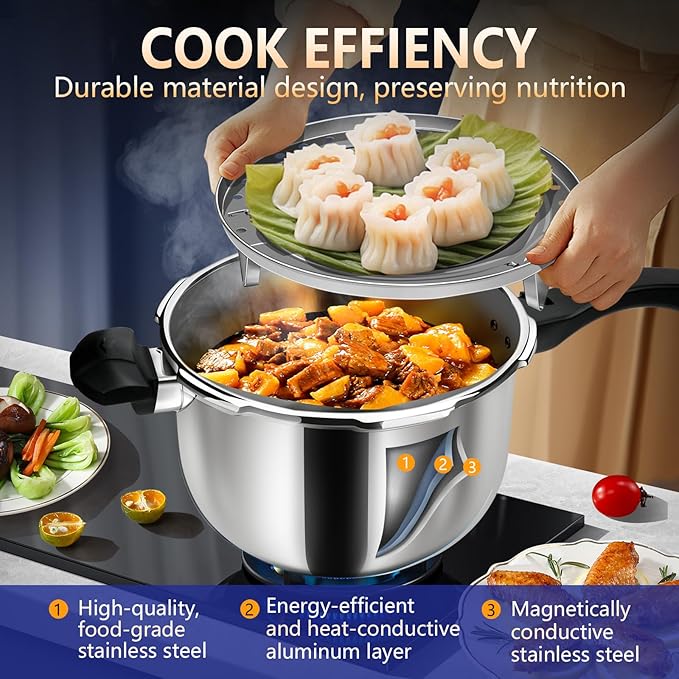 10QT Stainless Steel Pressure Cooker, Heavy Duty Food Grade 304 Pressure Canner with Safety Valve & Heat-Resistant Handle, Compatible with All Stovetops for Home Cooking & Canning