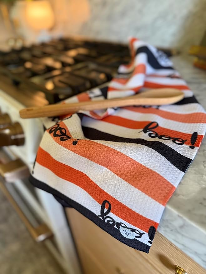 2 Pack || Double Sided|| Not Your Ordinary Kitchen Towels || Dish Towels || Quick Dry || Waffle Weave Microfiber || Designer Prints || Highly Absorbent || Hanging Hook (Halloween Boo)