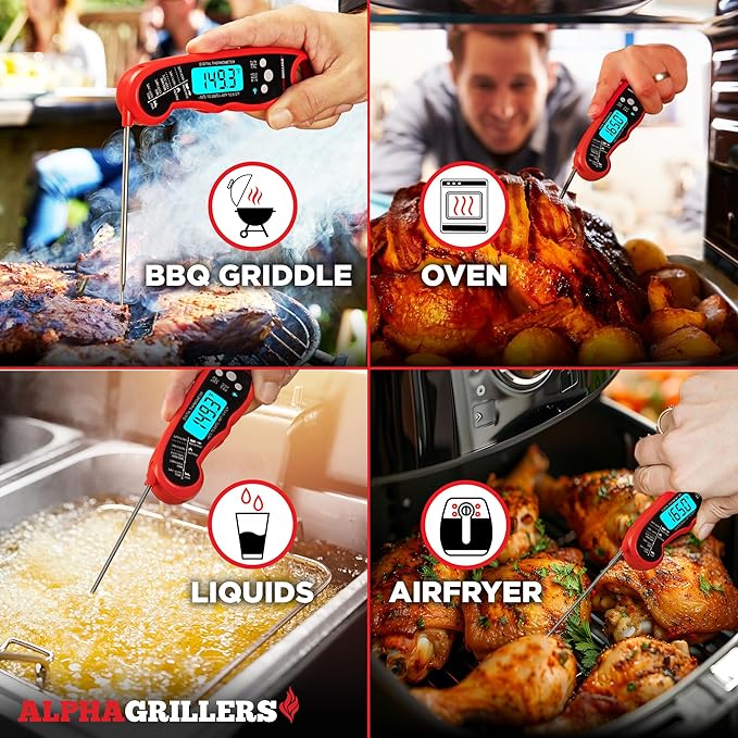 Alpha Grillers Meat Thermometer Digital – Instant Read Food Thermometer for Cooking & Grilling – Professional Kitchen Gifts for Men, Dad & Mom
