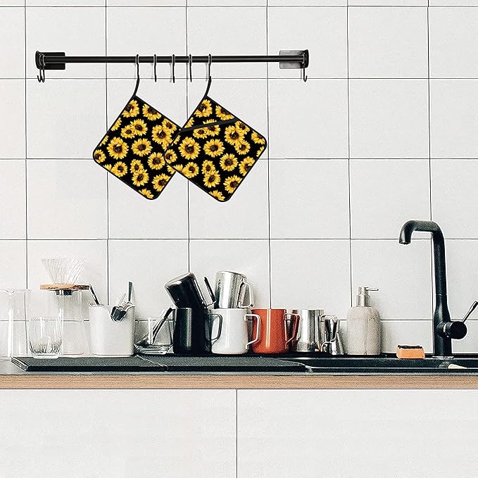 Sunflower Floral Pot Holders Set of 2 Kitchen Heat Resistant Potholder for Microwave Cooking Baking Oven End Dishes and BBQ