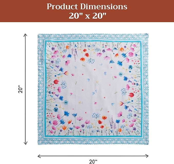 Maison d' Hermine Cloth Napkins Set of 4 100% Cotton Everyday Reusable Square Napkins Cloth Washable Dinner Wedding Restaurant Gifts for Mothers Day Spring/Summer (Flower in The Field, 20" x 20")