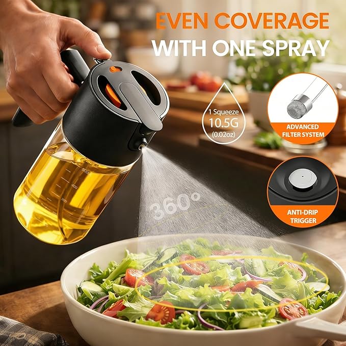 Costop Professional 500ml Glass Oil Sprayer - 3-in-1 Kitchen Tool: Fine Mist, Stream & Pour | Leak-Proof Design for Air Fryer, BBQ & Cooking | BPA-Free
