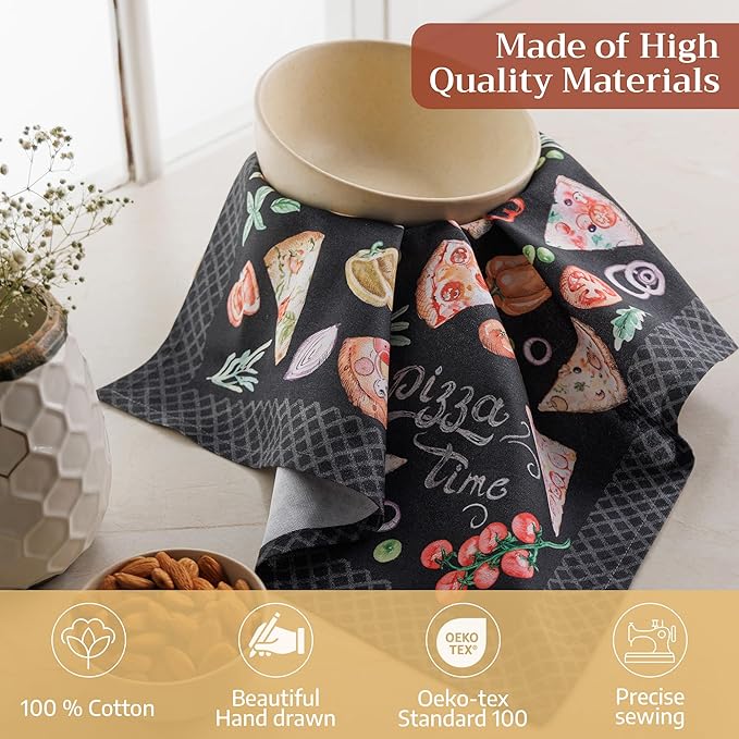 Maison d' Hermine Cloth Napkins Set of 4 100% Cotton Everyday Reusable Square Napkins Cloth Washable Dinner Party Wedding Restaurant Gifts for Mothers Day Spring/Summer (Pizza, 18" x 18")