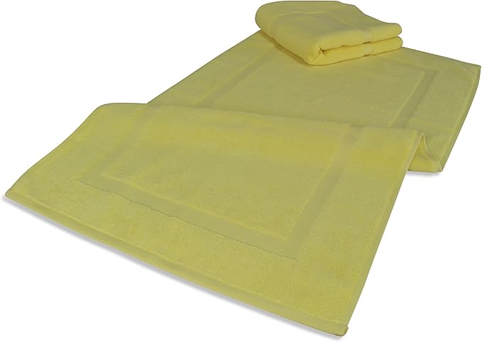 SALBAKOS 100% Turkish Cotton Bath Mat Set 2-Piece - 20x34 inch, Hotel & Spa Collection, Soft, Absorbent, Long Lasting, Durable Bathroom Rugs | Made in Turkey (Yellow, 2 Bath Mats)