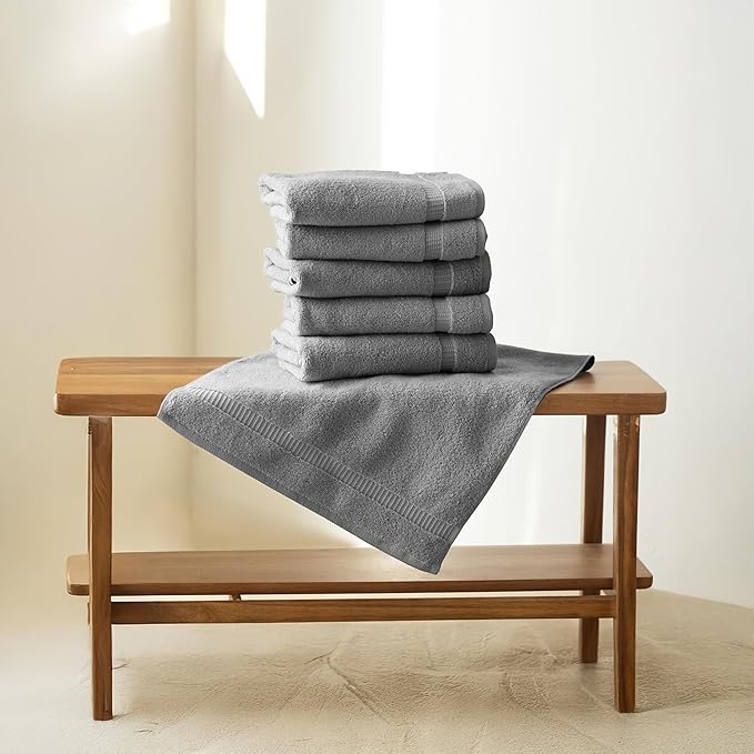 SALBAKOS 100% Turkish Cotton Hand Towels Set 6-Piece Gray 16x30 in | Luxury Premium Quality Thick Super Absorbent Turkish Hand Towel for Bathroom & Kitchen | Made in Turkey (Gray, 6 Hand Towels)