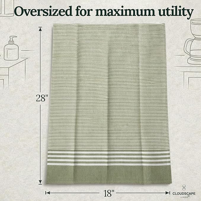 CLOUDSCAPE Kitchen Towels 12 Set 18”x28” Cotton Blended Hand Towels with Hanging Loop - Quick-Drying Dish Towels for Kitchen Set, Highly Absorbent, Dish Cloths Set for Washing Dishes - Sage Green