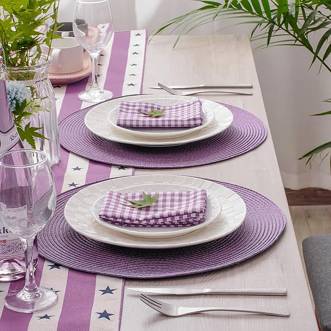 AHHFSMEI Round Placemats Set of 6 Heat Resistant Washable Non-Slip Woven Braided Table Mats for Dining Table Kitchen & Home Decor (Plum Purple)