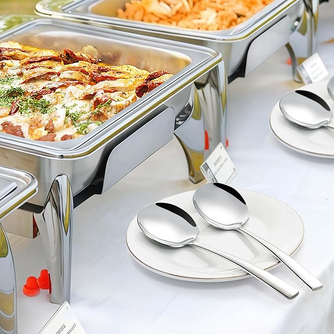 Serving Spoons Set of 8-Pieces Large 9.2-Inch Serving Spoon 18/10 Stainless Steel Big Serving Utensils Set for Buffet, Parties, Catering - Dishwasher Safe(8-Pieces, Silver)
