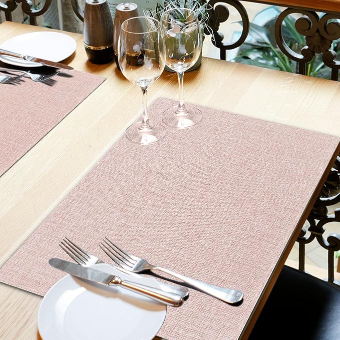 Cloth Placemats Set of 4, Cotton Linen Blend Machine Washable Double Layered Durable Place Mats Heat Resistant Placemats Wrinkle Free Thick Fabric Dining Table Mats (Light Linen, 4)