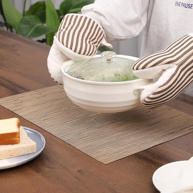 Myir JUN Placemats Set of 10, Vinyl Woven Placemats Place Mats Indoor Set of 10 Washable Table Mats Non-Slip Place mats for Dining Table (Light Brown)