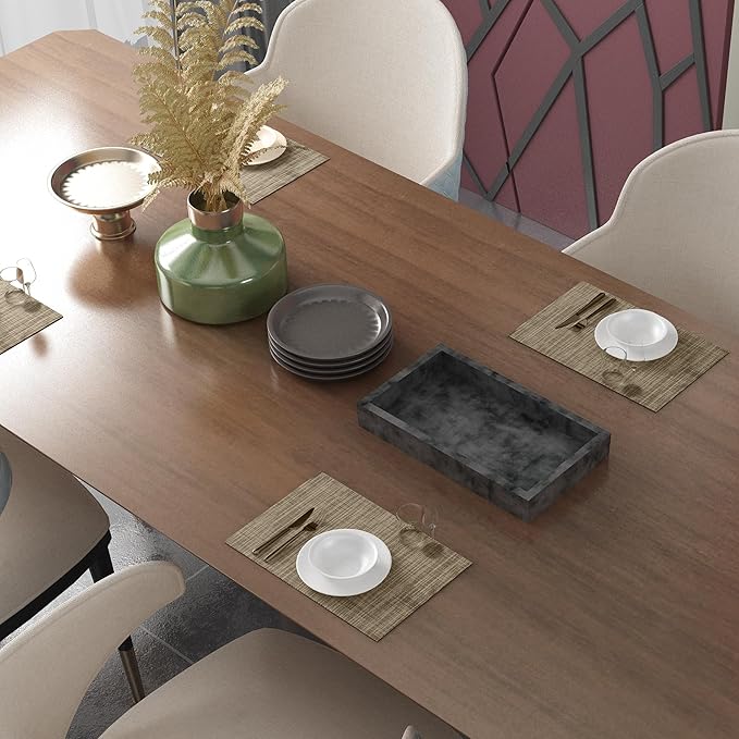 Placemats Set of 6 Washable Indoor/Outdoor Vinyl Place Mats for Dining Table Durable Non-Slip Heat Resistant PVC Weave Table Mats(Black White)