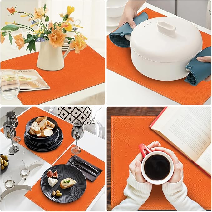 Niviy Orange Thanksgiving Fall Placemats Set of 4, 12x18 Inch Washable Easy to Clean Heat-Resistant Anti-Skid Indoor Outdoor Table Mats for Holiday Party Kitchen Dining Room Decoration