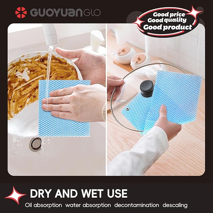 GUYUANGLO Disposable Dish Cloths Heavy Duty Disposable Cleaning Towels and Dish Cloths Dish Rags for Kitchen,13.78 x 15.75 inches- 100 Counts/Pack,Blue