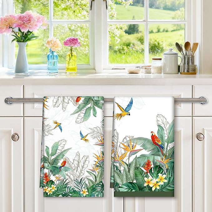 Tropical Tree Leaf Tea Towels, Cotton Kitchen Towel 18.9 × 27.5 inch, Quick Drying Dish Cloth for Party Anniversary Holiday Decoration, Housewarming Gifts for Mom