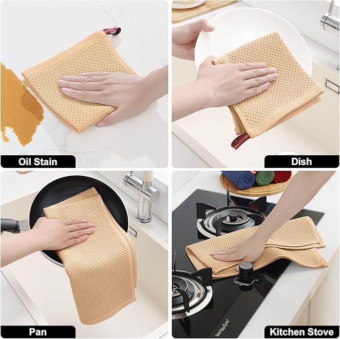 Homaxy 100% Cotton Kitchen Towels and Dishcloths Set, 12 x 12 Inches and 13 x 28 Inches, Set of 10 Bulk Kitchen Towels Set, Ultra Soft Absorbent Dish Cloths for Washing Dishes, Apricot