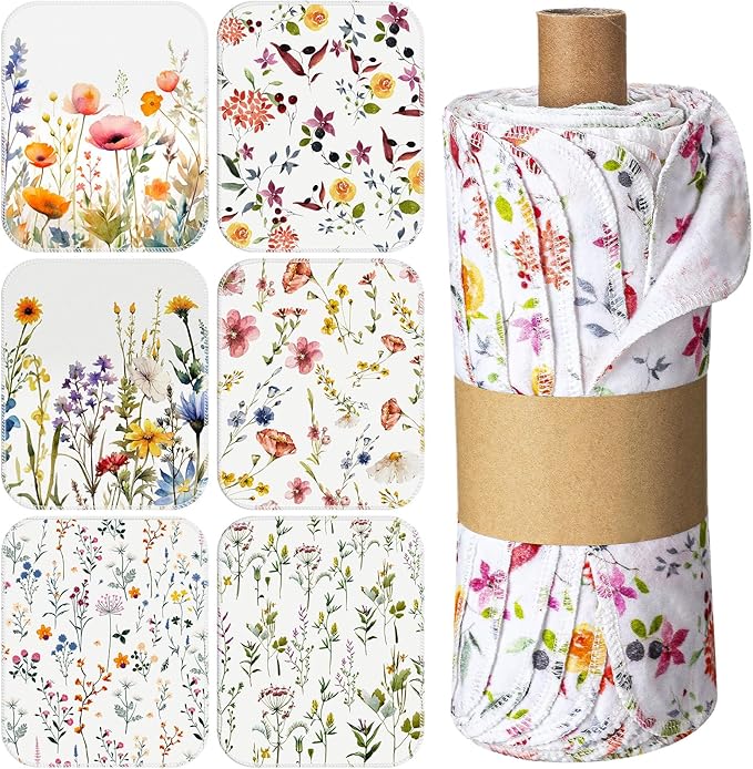 90 Pack Reusable Cleaning Cloths Washable Cotton Kitchen Dish Towels for Home Party Supplies Bulk, 9.84x11.81in (Wildflowers)