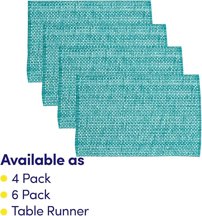 Sweet Home Collection 100% Cotton Placemats for Dining Room Rectangle Two Tone Woven Fabric 13" x 19" Soft Durable Table Mat Set, Set of 4, Turquoise