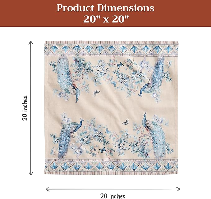 Maison d' Hermine Napkins 100% Combed Cotton Premium Set of 4 Decorative Cloth Napkin Washable Dinner Napkins for Holiday, Dinner, Wedding & Dining - Peacock Utopia - Sandy Beach (20”x20”)