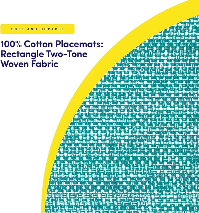 Sweet Home Collection 100% Cotton Placemats for Dining Room Rectangle Two Tone Woven Fabric 13" x 19" Soft Durable Table Mat Set, Set of 4, Turquoise