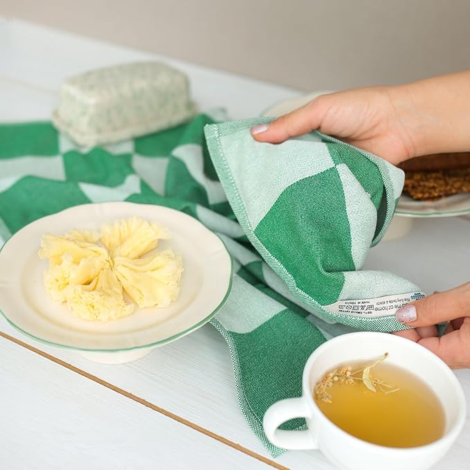 sea me at home Kitchen Towels, French Jacquard 100% Cotton Gingham Check Tea Towel Set of 4 – Soft, Absorbent & Durable Dish Towels (Vintage Checkered)