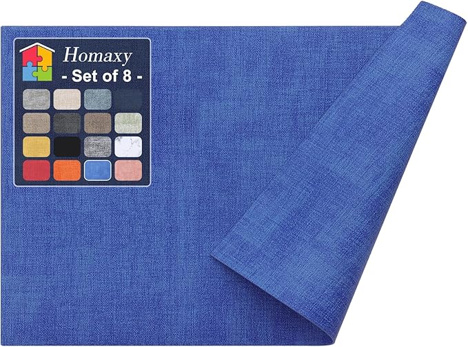 Homaxy Faux Leather Heat Resistant Placemats for Dining Table Set of 8, Waterproof Wipeable Washable PU Table Mats, Easy to Clean Anti-Slip Place Mats, 11.8" x 17", Sea Blue