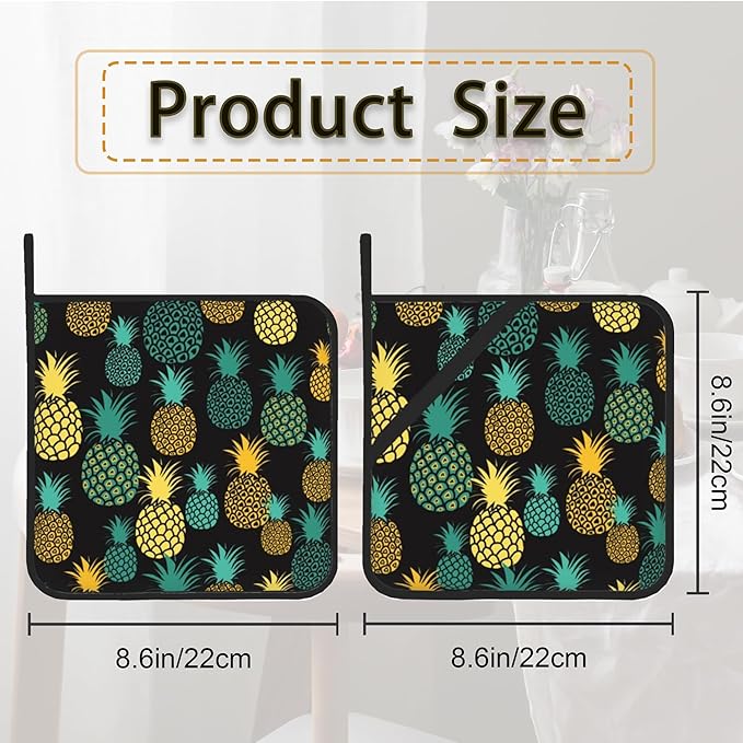 Tropical Pineapples Pot Holder Set of 2,Heat Resistant Potholders Oven Hot Pads for Kitchen Cooking Baking BBQ