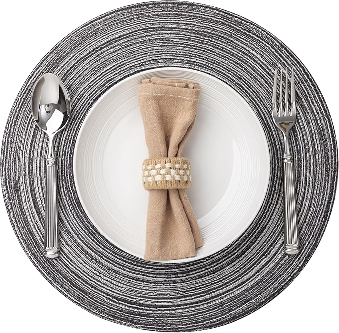 Round Placemats Set of 4 Woven Placemats Washable Braided Table Mats for Dining Table Heat Resistant Non-Slip Circle Place Mats(Mixed Gray)