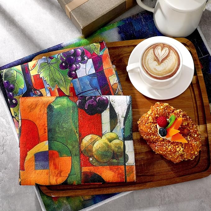 Bencailor 6 Pcs Picasso Wine Kitchen Towels Decorative Sets Dish Towels Absorbent Fast Drying Hand Tea Vintage Hanging Reusable Cleaning Dishcloths for Cooking Farmhouse Bathroom Accessory