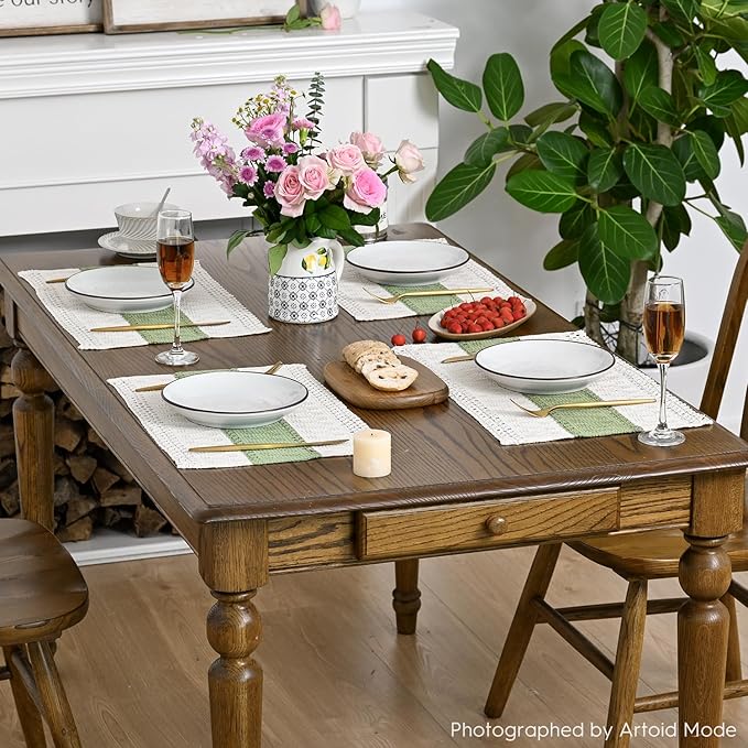 Artoid Mode Light Green Farmhouse Rustic Placemats Set of 4,12x18 Inch Seasonal Holiday Hollow Table Mats Party Kitchen Dining Decoration