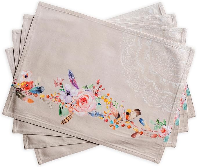 Maison d' Hermine Placemats Set of 4 100% Cotton Washable Cloth Place Mats Reusable Table Mats for Kitchen Dining Party Wedding Gifts for Mothers Day Spring/Summer (Ibiza - Beige, 13" x 19")