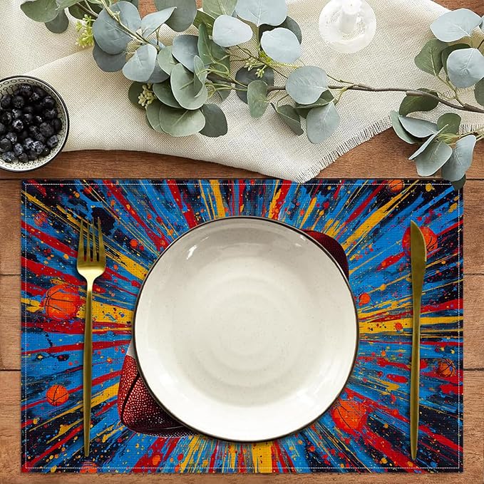 Colorful American Football Placemats Set of 6,12 x 18 Inch Table Mats Washable Heat Resistant Linen Fabric Rectangle Place Mat for Party Home Kitchen Dining