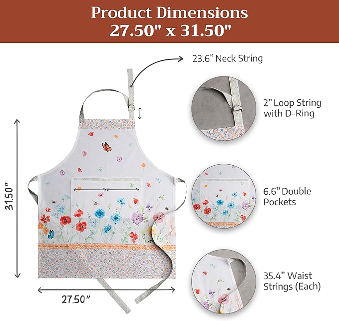 Maison d' Hermine 100% Cotton Apron for women with Pocket Kitchen Chef Apron for Men Cooking Mothers Day Gifts