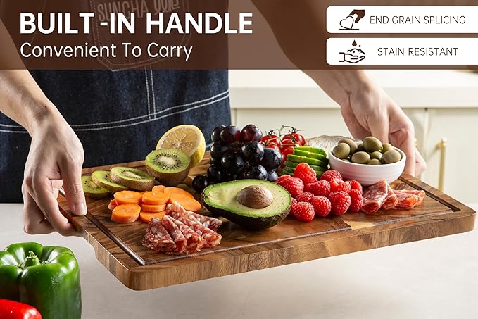 THETCHRY Walnut Cutting Boards for Kitchen, End Grain Wooden Chopping Board with Juice Groove, Charcuterie Butcher Block for Meal Prep & Serving with Gift Box, 16.5" x 11.6" x 0.8"