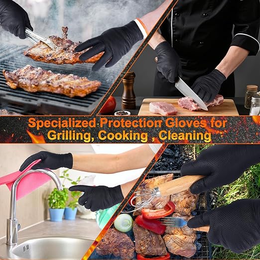 ANBOSON BBQ Gloves for Cooking Baking Grilling, 100 Count Disposable Nitrile Gloves and 4 Count Cotton Glove Liners Washable (10mil Nitrile, X-Large)