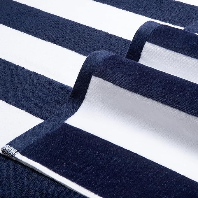 LULUHOME Large Oversized Beach Towel - Big Cotton 36 x 70 Inch Striped Pool Towel, Large Cabana Soft Swimming Towel for Adult Men Women,Navy Blue