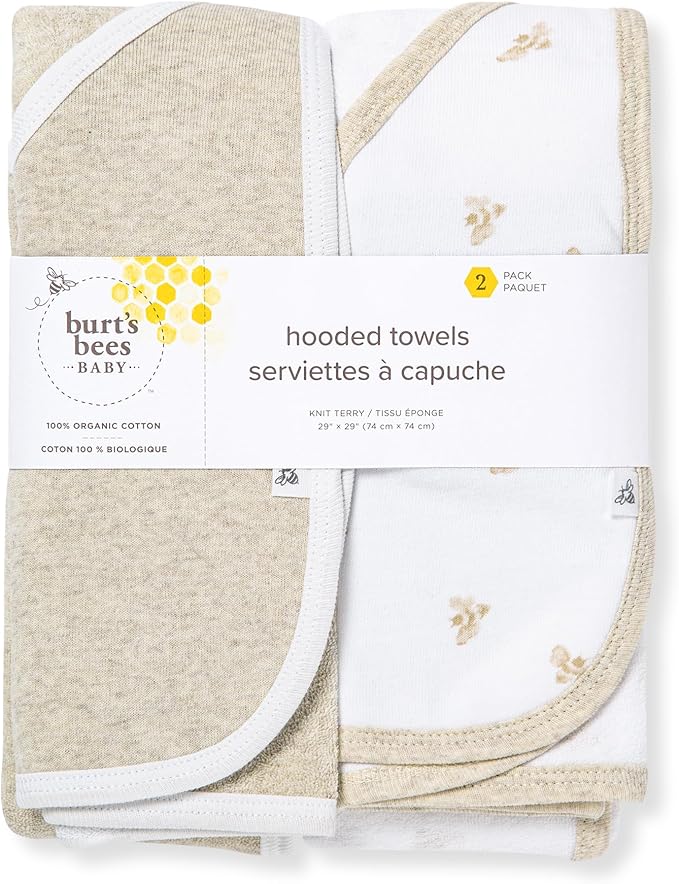 Hooded Towels, Absorbent Knit Terry, Super Soft Single Ply, 100% Organic Cotton