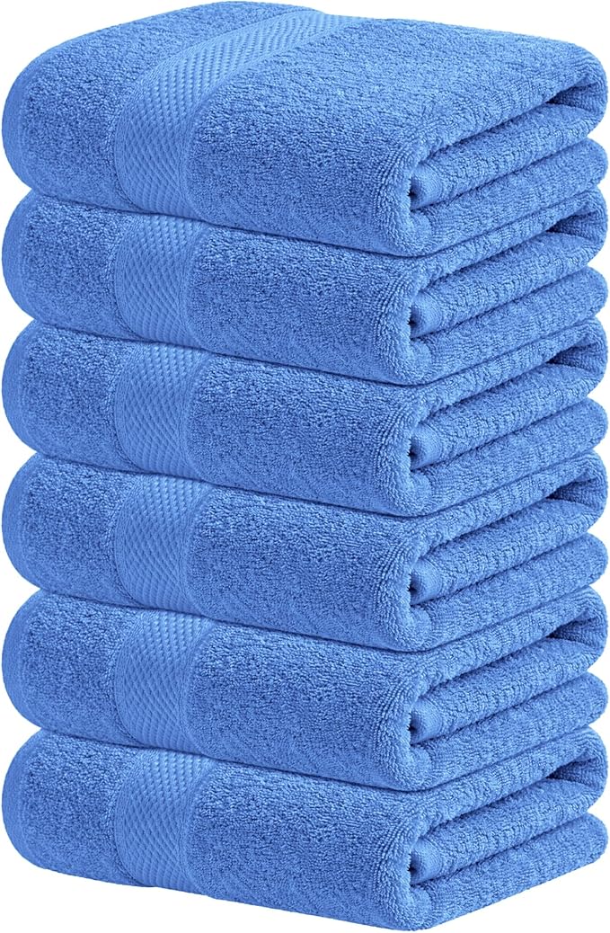 Infinitee Xclusives Blue Hand Towels for Bathroom - Set of 6 (16x28 inches) 600 GSM, 100% Cotton Ultra Soft, Quick Drying, Hotel Quality Hand Towel Set (Eloquent Blue)