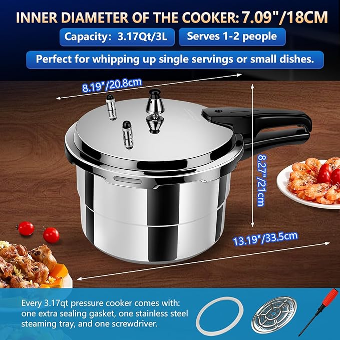 3.18 Quart Aluminum small Pressure Cooker, olla de presion,All Stovetops Induction Compatible Thickened mini Pressure Cooker with Spring ollas de presión para cocinar 3+qt