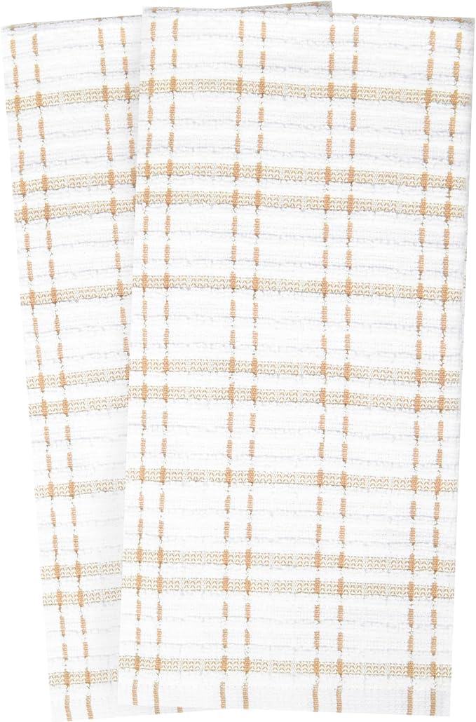 Ritz Royale Collection 100% Combed Terry Cotton, Highly Absorbent, Oversized Kitchen Towel Set, 28" x 18", 2-Pack, Checked, Straw