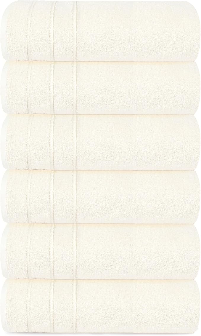 Tens Towels Pack of 6 Hand Towels, 100% Cotton, Lighter Weight, Quick to Dry, 16 x 28 Inches, Super Soft & Absorbent, Perfect for Bathroom & Kitchen, Cream