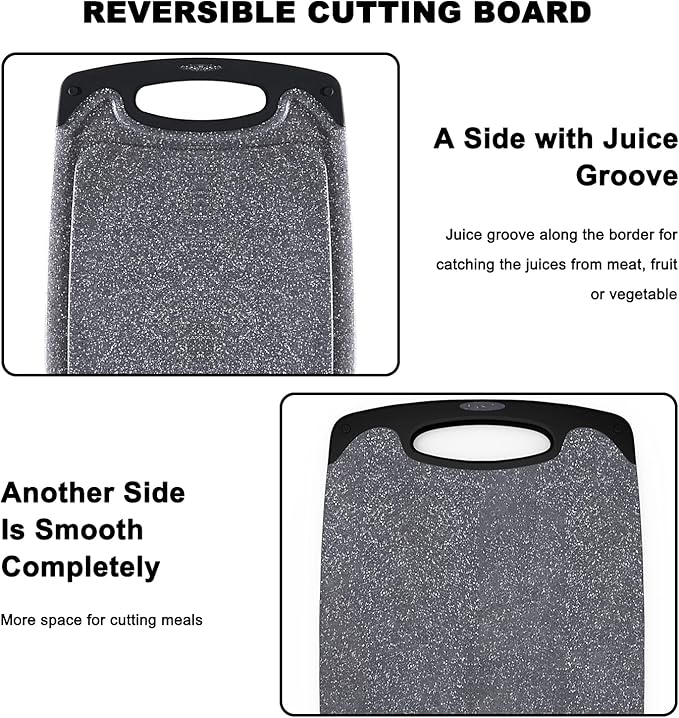Viretang Plastic Cutting Boards Set of 3 Extra Large for Kitchen, Thick Chopping Board with Deep Juice Grooves, Non‑Slip Feet, Easy Grip Handle, BPA Free, Dishwasher Safe,Black