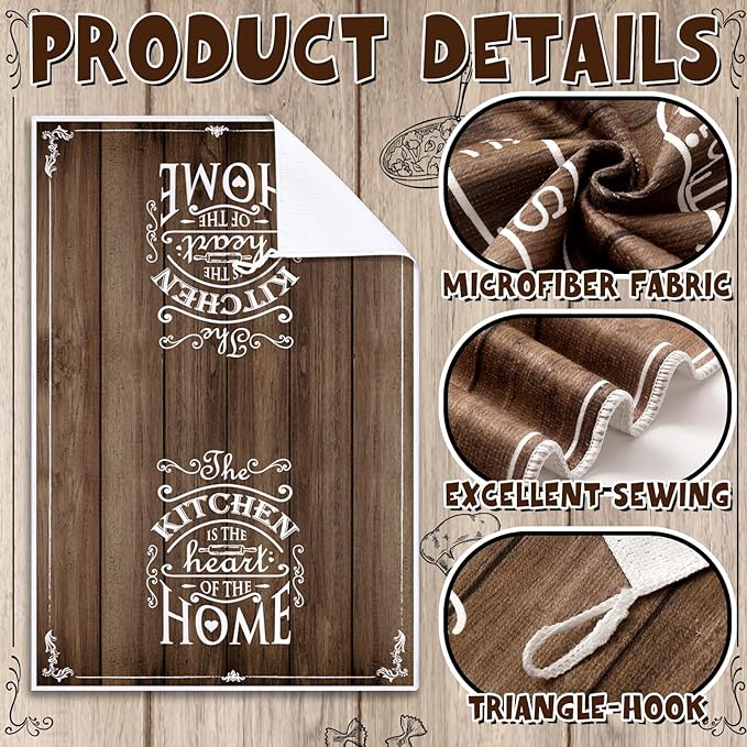 Bencailor 6 Pcs Brown Kitchen Towels Decorative Sets Dish Towels Absorbent Fast Drying Hand Tea Vintage Hanging Reusable Cleaning Dishcloths for Cooking Farmhouse Bathroom Accessory